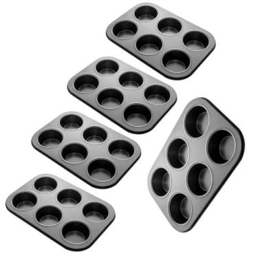 Imagem de Kit 5 Forma Cupcake Antiaderente Teflon 6 Cavidades Assadeira Pão Quei