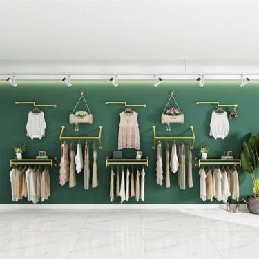 Imagem de Cabide De Roupas Montada Na Parede Conjunto De Rack De Roupas De Ferro, Barra De Suspensão De Roupas De Tubo Industrial, Racks De Roupas De Exibição Criativa Dourada, Ra, 6pcs-b, A-400CM