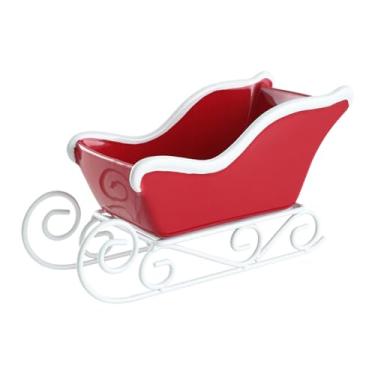 Imagem de shamjina Enfeite de mesa de trenó de Natal, tigela de doces, peça central, servidor, cesta de armazenamento, caixa em forma de trenó para casa, Natal, fazenda, Vermelho