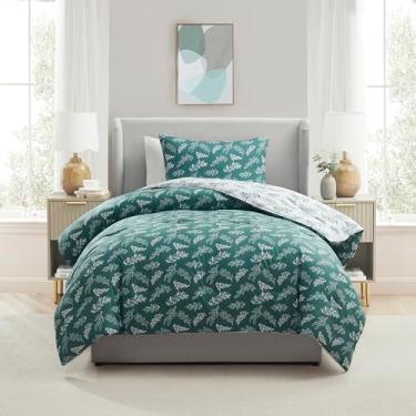 Imagem de Nestl Conjunto de edredom solteiro/solteiro GG – Conjunto de cama de solteiro verde sálvia em uma bolsa, 2 peças, reversível, conjunto de cama floral macio para dormitório universitário, edredom