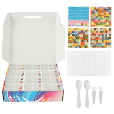 Imagem de Caixa organizadora de arte de diamante com tampa, escova de colher, acessório de arte de diamante, pacote para categorização de armazenamento de contas (transparente, 48 peças)