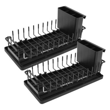 Imagem de 2 peças escorredor de pratos expansível de aço carbono extensível suporte de utensílios multifuncional rack economia de espaço escorredor de pia organizador para copo