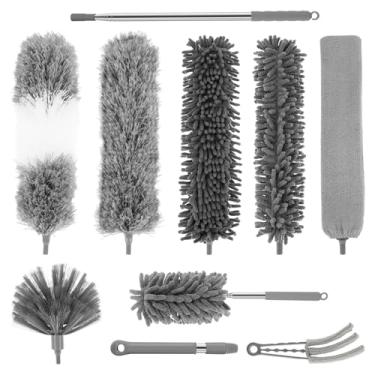 Imagem de KHZSPP 10 peças espanadores de penas para limpeza, espanador de microfibra espanadores de penas longas extensíveis laváveis com lacunas escova de limpeza para persianas, móveis, carro, lacuna
