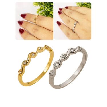 Imagem de Anel Feminino Ondinhas Fino Cravejado Zircônia Delicado