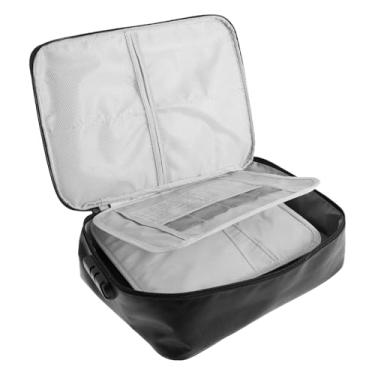 Imagem de Bolsa de documentos à prova de fogo com fechadura, organizador de documentos de 3 camadas à prova d'água, estojo seguro para armazenamento de arquivos com zíper, bolsa portátil à prova de fogo para