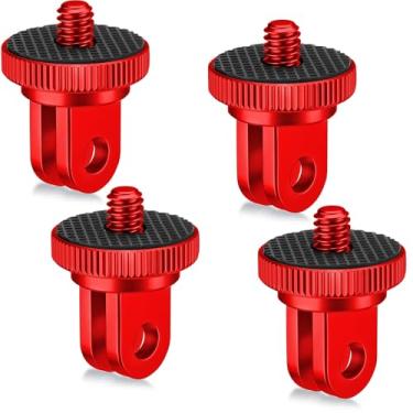Imagem de Frienda 4 peças de alumínio adaptador de montagem de tripé de câmera 1/4-20 adaptador de conversão para tripé compatível com câmeras de ação GoPro e outros acessórios padrão 1/4 (vermelho)