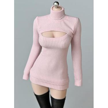 Imagem de ATSTORYTIDE 1/6 Ratio of Women's Clothing，High Neck Dress, Sexy Revealing Skirt, Long Sleeved top (Pale Pink)