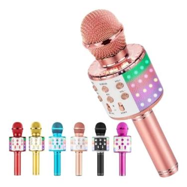 Imagem de Microfone de karaokê Bluetooth sem fio, recarregável para crianças, máquina de karaokê, alto-falante portátil para casa KTV festa de aniversário infantil Premium Tec Quality (Rosa)