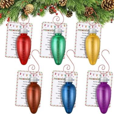 Imagem de Geelin Conjunto de 6 lâmpadas de amizade de Natal, enfeites de árvore de Natal com cartão da amizade, enfeites de lâmpada de plástico para decoração de árvore de Natal (estilo glitter)