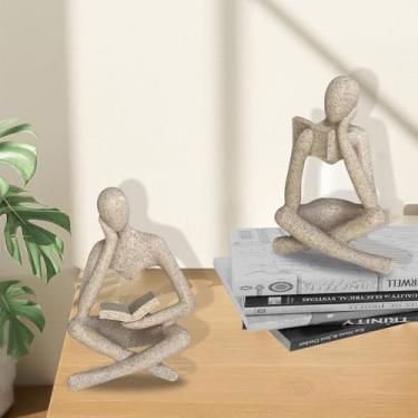 Imagem de Escultura de resina de estátua dourada de leitura - decoração de mesa para leitores ávidos, decoração minimalista de escritório em casa, presente de clube do livro, troféu de recompensa de leitura