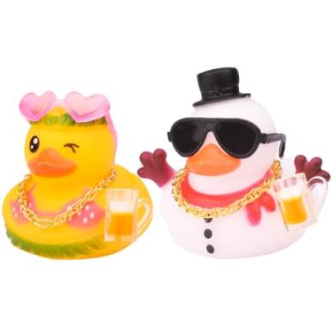 Imagem de MuMyer Ornamentos de carro de patos de borracha, 2 peças de decoração de painel de carro de pato com tema de feriado com óculos de sol, para meias de Natal, decoração de Natal para casa