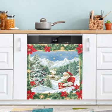 Imagem de Pintura de Natal Frontal para Lava-Louças Ímã Adesivo Decorativo Eletrodomésticos Adesivos Pintura de Natal Capas de Geladeira Decalques Painel de Lav