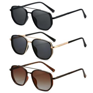 Imagem de MASDUN Óculos de sol aviador polarizados para mulheres, armação quadrada, retrô, óculos de sol com proteção UV400 (pacote com 3), Preto + dourado/preto + marrom tartaruga/marrom