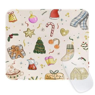 Imagem de Seorsok Tapete de rato de Natal, decoração de árvore de Natal e meias para laptop de escritório, tapetes de rato bonitos quadrados laváveis com bordas costuradas estendidas, base de borracha
