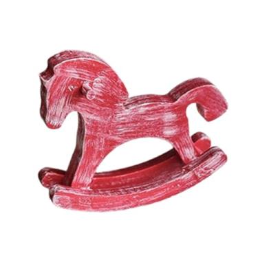 Imagem de IEUDNS Decoração de mesa de cavalo de balanço de madeira, enfeite de arte para decoração de festas, estatueta de cavalo de balanço, Vermelho