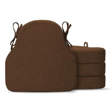 Imagem de Conjunto de 4 almofadas de cadeira de cozinha, almofadas de assento para cadeiras de jantar, fundo antiderrapante, em forma de U, laços, banquinho de bar de espuma de alta resiliência, casa de fazenda