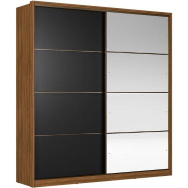 Imagem de Guarda Roupa Casal Portas De Correr Com Espelho Belga Nogueira Preto Flex Demartez