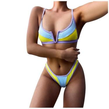 Imagem de Terno de biquíni feminino sexy Colorblock Push-up acolchoado Swimwear 