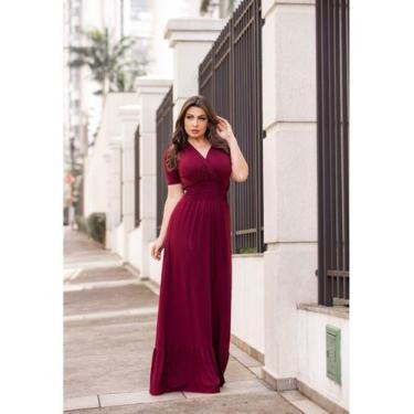 Imagem de Vestido Longo Lastex Acinturado Manga Princesa Babado Barra - luh may,