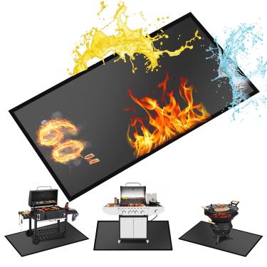Imagem de Tapetes para churrasqueira de 152 x 132 cm para churrasqueira ao ar livre/tapete de lareira de dupla face, tapete protetor de terraço, deck à prova de fogo e tapete protetor de pátio, tapete de