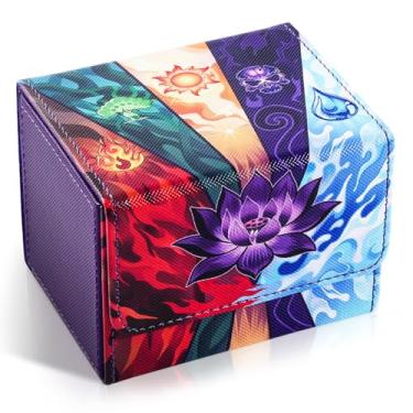 Imagem de UAONO Caixa de baralho para cartas MTG, caixa de armazenamento de cartas colecionáveis comporta mais de 120 cartas de comandante, caixa de cartão de couro PU para cartões mágicos TCG com duas