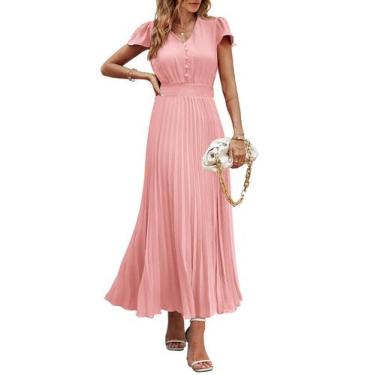 Imagem de Vestido maxi PRETTYGARDEN feminino, verão 2025, decote em V, rosa com 