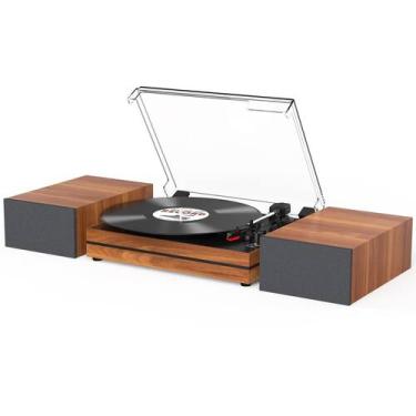 Imagem de Toca-discos WOCKODER Vintage para vinil com alto-falantes Bluetooth