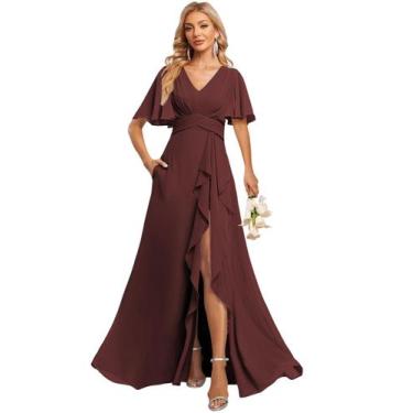 Imagem de Vestido de dama de honra Deamify com decote em V, chiffon franzido, li