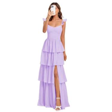 Imagem de Vestido de formatura Dessiny Lilac Chiffon em camadas com alças espagu