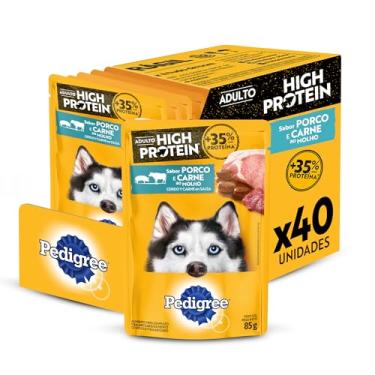 Imagem de Pack Ração Úmida Pedigree Sachê High Protein Cães Adultos Porco e Carne Ao Molho 85 g - 40 unidades