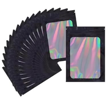 Imagem de Saco Metalizado Laser com Visor Zip Lock Tres Tamanhos com 100 unidades(Preto Metalizado Laser,7x10cm - C42943)