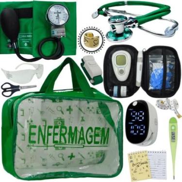 Imagem de Kit Bolsa Transparente Aparelho de Pressão Aneroide Medidor de Glicose