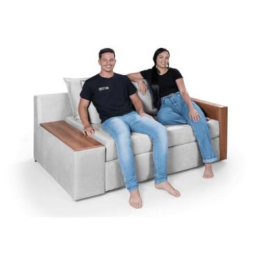 Imagem de Sofá-Cama Panamá Chenile Luxo Aveludado Composê Invertido Pompéia Prata 206/856 Premium