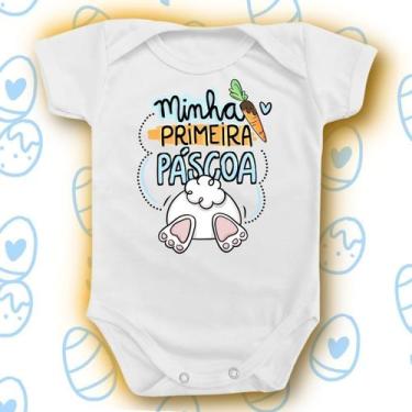 Imagem de Body Bebê Minha Primeira Páscoa Coelhinho Azul Menino Roupas - Borizin