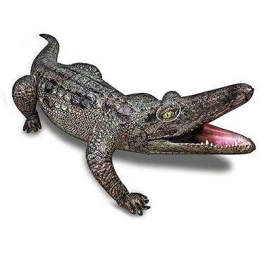 Imagem de HOHQB Brinquedos de jacaré infláveis de 101,6 cm, realistas, jacaré, decoração animal, réptil, adereços de decoração de festa e jacaré, brinquedos flutuadores de piscina, decorações de festa na selva