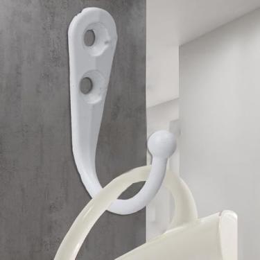 Imagem de 5 conjuntos de ganchos pequenos para porta de parede com parafusos para pendurar casaco, bolsa, roupão, toalhas, chaves, cozinha, banheiro, acessórios (branco)
