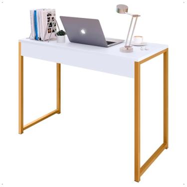 Imagem de Escrivaninha Mesa de Estudos ou Home Office Mega Moderna e Clean (Branco Dourado)