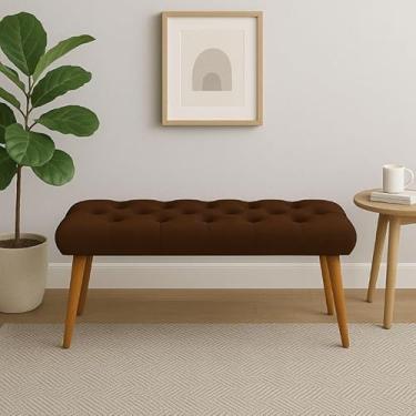Imagem de Puff Banqueta Estofada – Banco Decorativo com Pés de Madeira para Sala, Quarto, Hall ou Closet (Marrom)