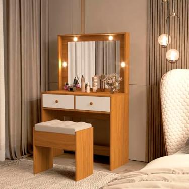 Imagem de Penteadeira Lívia Com banqueta Inclusa, Led e Espelho Nature/Off