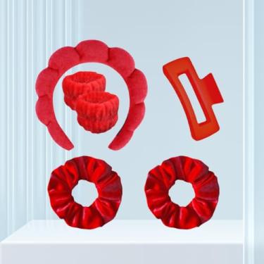 Imagem de 6 conjuntos de faixas de cabeça de spa para lavar o rosto cuidados com a pele facial, faixas de flores, clipe de garra, faixas de maquiagem inchadas para máscara de lavagem de rosto, faixa de cabeça