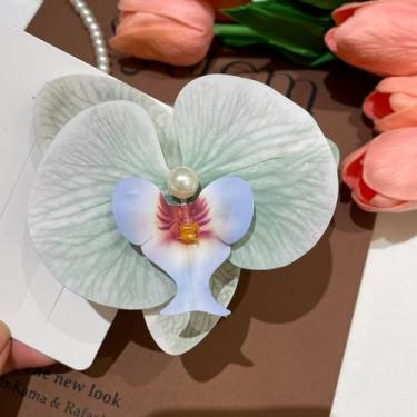 Imagem de Grampo de cabelo com flor de orquídea tropical havaiana para mulheres, acessório decorativo de bico de pato para viagem, acessório diário combinando para mulheres praia
