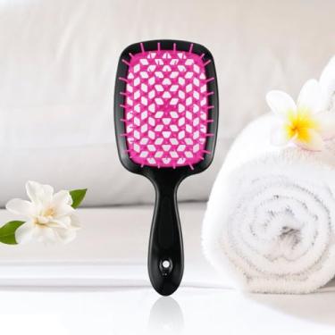 Imagem de Escova de cabelo, escova ventilada para secagem mais rápida, escova desembaraçadora, escova de cabelo para cabelos lisos e cacheados secos molhados (preto-vermelho)