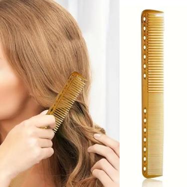 Imagem de Pentes de barbeiro profissionais, pente de corte de cabelo de 18,5 cm para todos os tipos de cabelo, pente de cabeleireiro de dentes finos e largos, amarelo