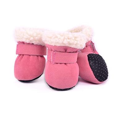 Imagem de Hdwk&Hped Botas de Neve para Cachorros Pequenos Impermeáveis Camurça para Cachorros e Gatos Antiderrapantes Sapatos de Inverno para Animais de Estimação Rosa #1