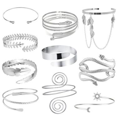 Imagem de EIELO Conjunto de 6 a 10 peças de pulseiras femininas para braço, braçadeira, braçadeira, braçadeira, ajustável, ouro, Adjustable, Latão, Sem Pedra Preciosa