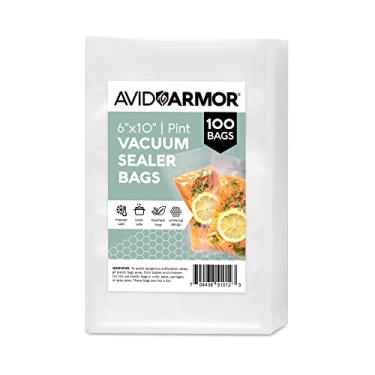 Imagem de Avid Armor Sacos seladores a vácuo, tamanho certo, sacos de vedação a vácuo para armazenamento de alimentos, sacos seladores a vácuo para freezer, sacos sous vide, sem BPA, 15 x 25 cm, pacote com 100