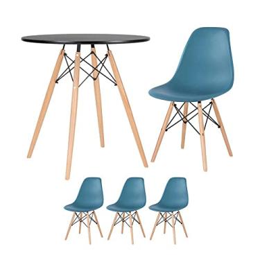 Imagem de Loft7, Kit - Mesa redonda Eames 70 cm preto + 3 cadeiras Eiffel Dsw Turquesa