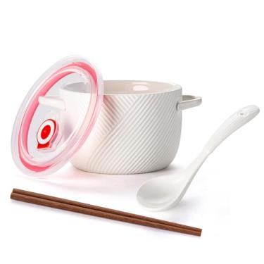 Imagem de Adewnest Tigela de ramen com tampa: conjunto de tigela de sopa de cerâmica de 946 ml com colher e pauzinhos para comida instantânea macarrão escritório almoço dormitório sala de estar - armazenamento