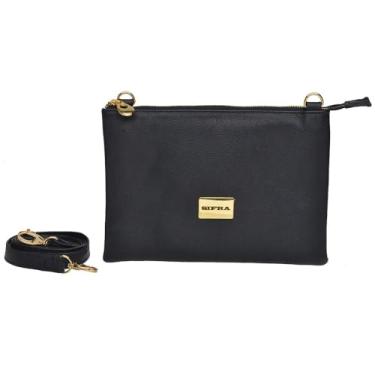 Imagem de Bolsa Feminina Transversal Tiracolo Divisórias Média Couro Sifra (PRETO LISO)