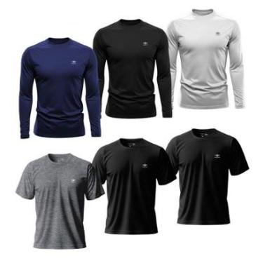 Imagem de Kit Masculino 3 Camisetas Dry Manga Longa e 3 Manga Curta Academia Verão Proteção UV Básicas-Masculino